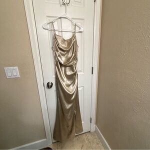 Birdy Grey Neutral Champagne Shiny Satin Lydia Dress